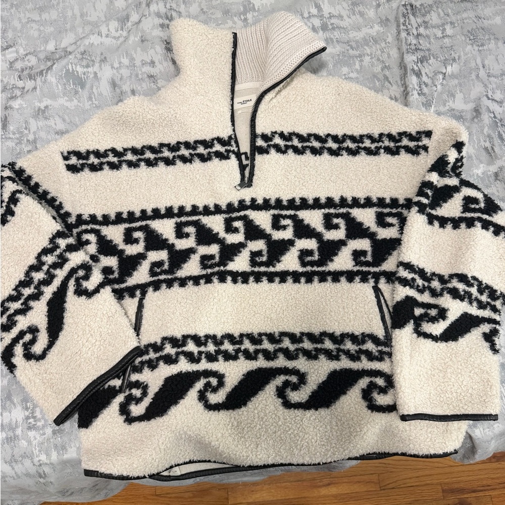 Isabel Marant Cream and Black Patterned Sherpa Coat